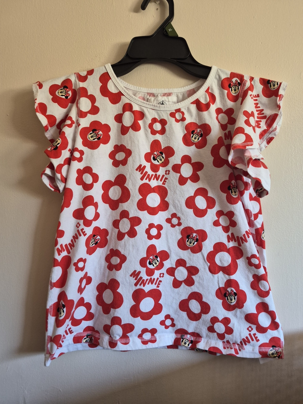 Disney Minnie Mouse White Tee with Red Floral Print Size XL (14)